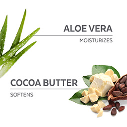 Aloe Vera: Moisturizes; Cocoa Butter: Softens