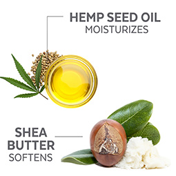 Hemp Seed Oil: Moisturizes, Shea Butter: Softens